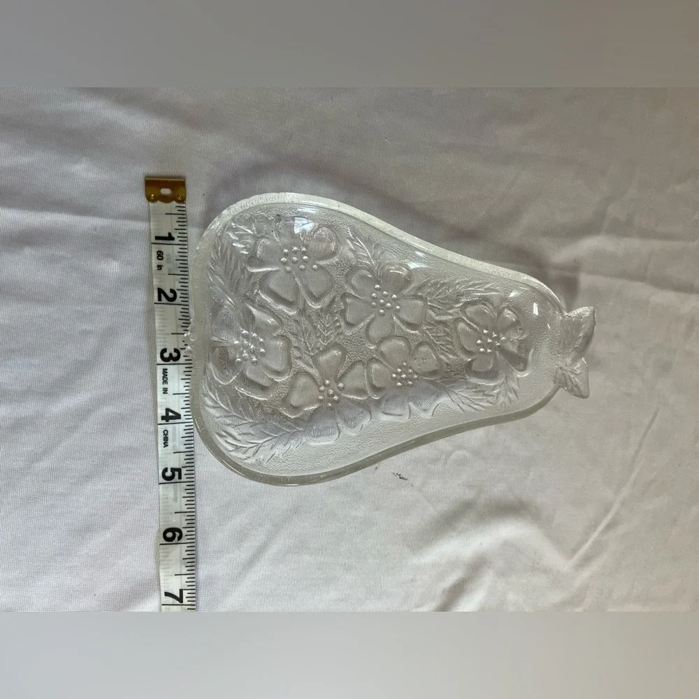 Floral Embossed Glass Pear Shaped Dish